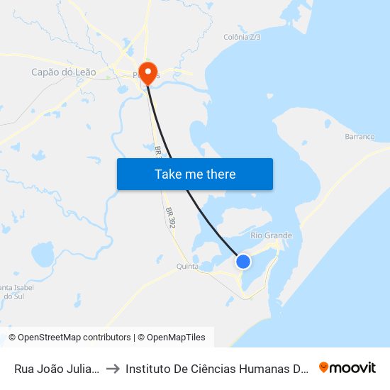 Rua João Juliano, 53 to Instituto De Ciências Humanas Da Ufpel - Ich map