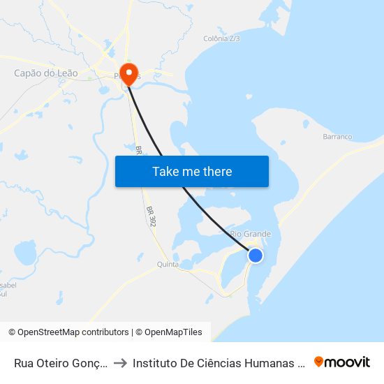 Rua Oteiro Gonçalves, 8 to Instituto De Ciências Humanas Da Ufpel - Ich map