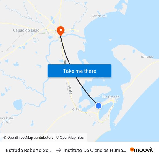 Estrada Roberto Socoowski, 463 to Instituto De Ciências Humanas Da Ufpel - Ich map