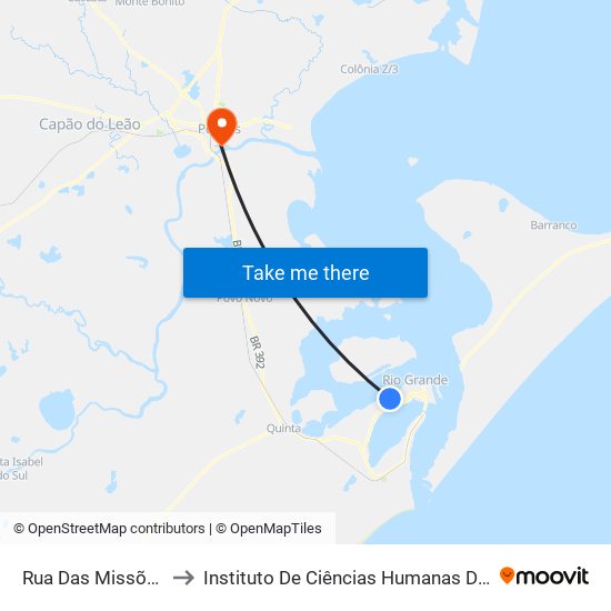 Rua Das Missões, 348 to Instituto De Ciências Humanas Da Ufpel - Ich map