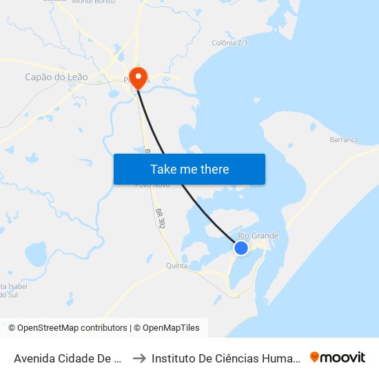 Avenida Cidade De Pelotas, 1168 to Instituto De Ciências Humanas Da Ufpel - Ich map