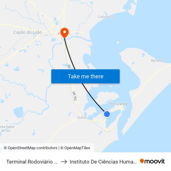 Terminal Rodoviário De Rio Grande to Instituto De Ciências Humanas Da Ufpel - Ich map
