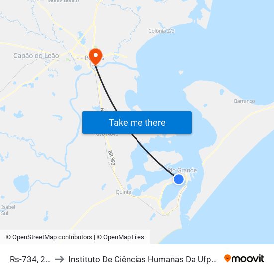 Rs-734, 265 to Instituto De Ciências Humanas Da Ufpel - Ich map