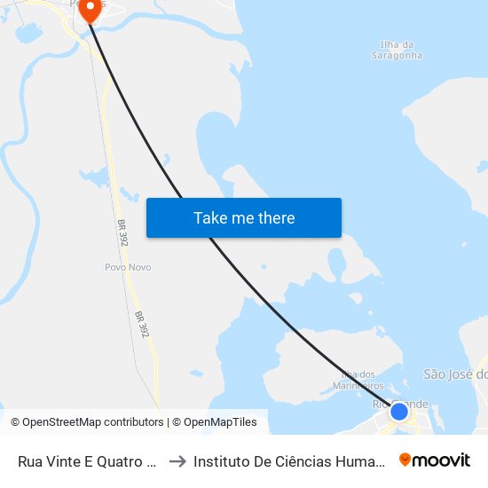 Rua Vinte E Quatro De Maio, 316 to Instituto De Ciências Humanas Da Ufpel - Ich map