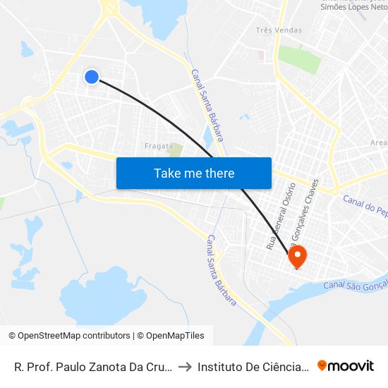 R. Prof. Paulo Zanota Da Cruz 710 - Fragata Pelotas - Rs Brasil to Instituto De Ciências Humanas Da Ufpel - Ich map