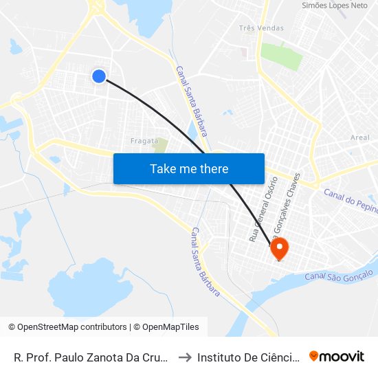 R. Prof. Paulo Zanota Da Cruz 251-271 - Fragata Pelotas - Rs Brasil to Instituto De Ciências Humanas Da Ufpel - Ich map