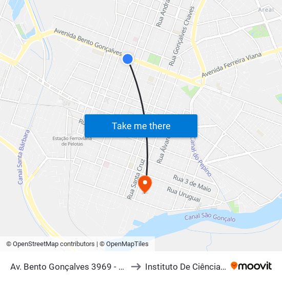 Av. Bento Gonçalves 3969 - Porto Pelotas - Rs 96015-140 Brasil to Instituto De Ciências Humanas Da Ufpel - Ich map