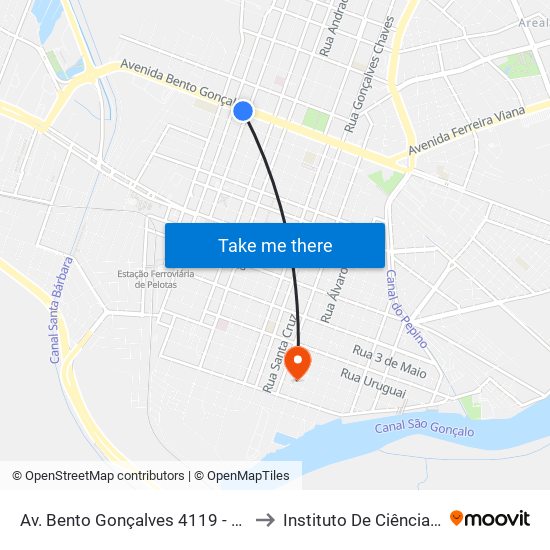 Av. Bento Gonçalves 4119 - Porto Pelotas - Rs 96015-140 Brasil to Instituto De Ciências Humanas Da Ufpel - Ich map