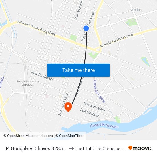 R. Gonçalves Chaves 3285 - Centro Pelotas - Rs Brasil to Instituto De Ciências Humanas Da Ufpel - Ich map