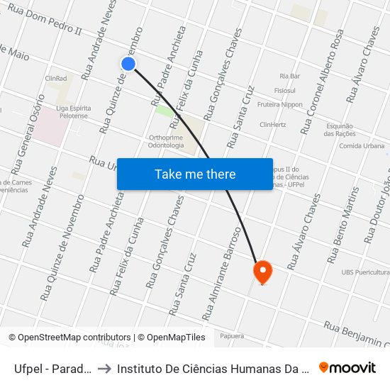 Ufpel - Parada XV to Instituto De Ciências Humanas Da Ufpel - Ich map