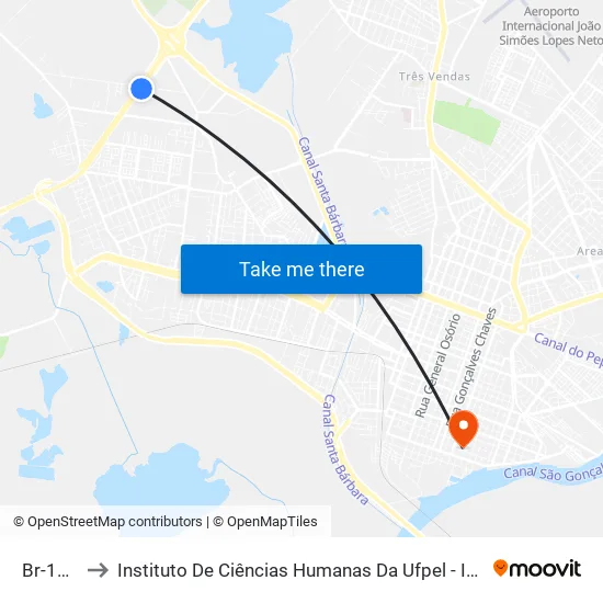 Br-116 to Instituto De Ciências Humanas Da Ufpel - Ich map