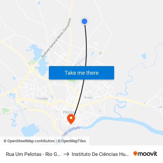 Rua Um Pelotas - Rio Grande Do Sul Brasil to Instituto De Ciências Humanas Da Ufpel - Ich map