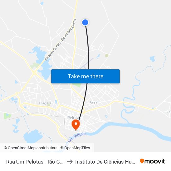 Rua Um Pelotas - Rio Grande Do Sul Brasil to Instituto De Ciências Humanas Da Ufpel - Ich map