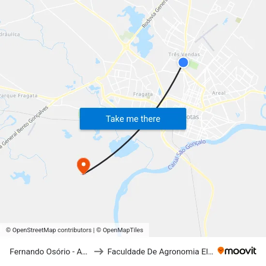 Fernando Osório - Associação Rural / Felice to Faculdade De Agronomia Eliseu Maciel - Faem - Prédio 02 map