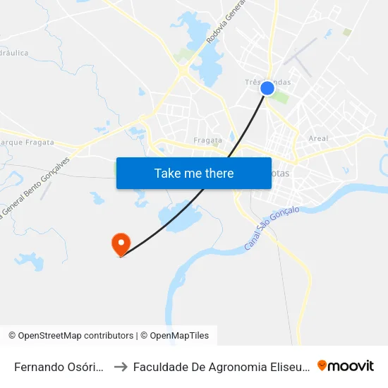 Fernando Osório - Anhanguera to Faculdade De Agronomia Eliseu Maciel - Faem - Prédio 02 map