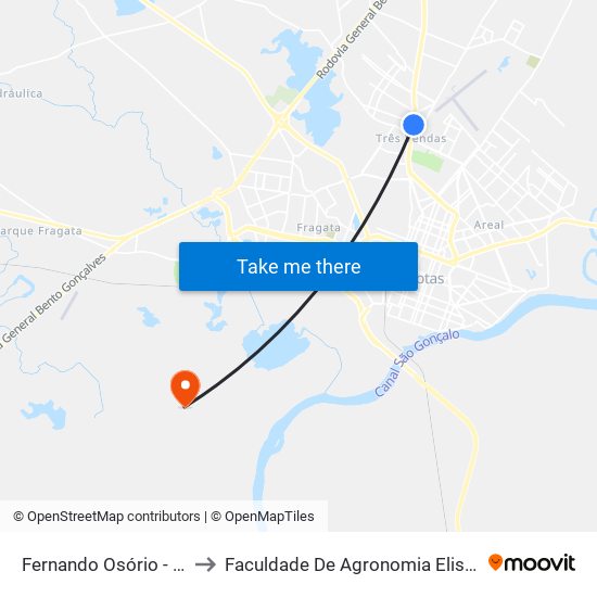 Fernando Osório - Esc. Santo Antônio to Faculdade De Agronomia Eliseu Maciel - Faem - Prédio 02 map