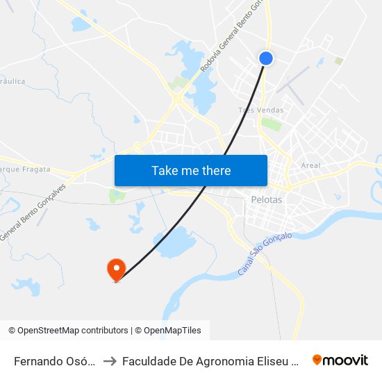 Fernando Osório - Treichel to Faculdade De Agronomia Eliseu Maciel - Faem - Prédio 02 map