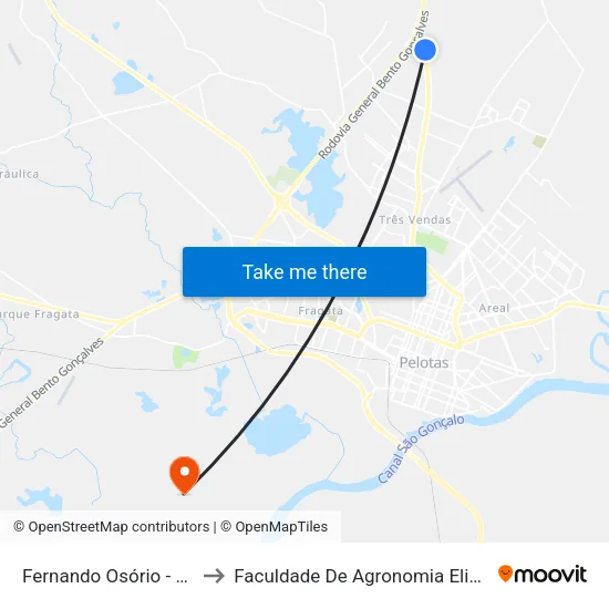 Fernando Osório - Esc. Jardim De Allah to Faculdade De Agronomia Eliseu Maciel - Faem - Prédio 02 map