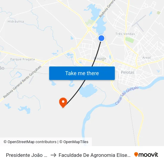Presidente João Goulart - Silveira to Faculdade De Agronomia Eliseu Maciel - Faem - Prédio 02 map