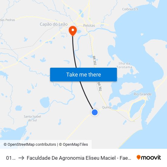 0101 to Faculdade De Agronomia Eliseu Maciel - Faem - Prédio 02 map