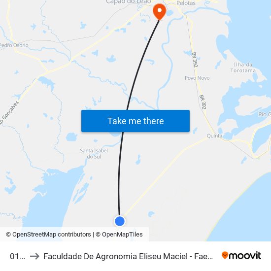 0136 to Faculdade De Agronomia Eliseu Maciel - Faem - Prédio 02 map