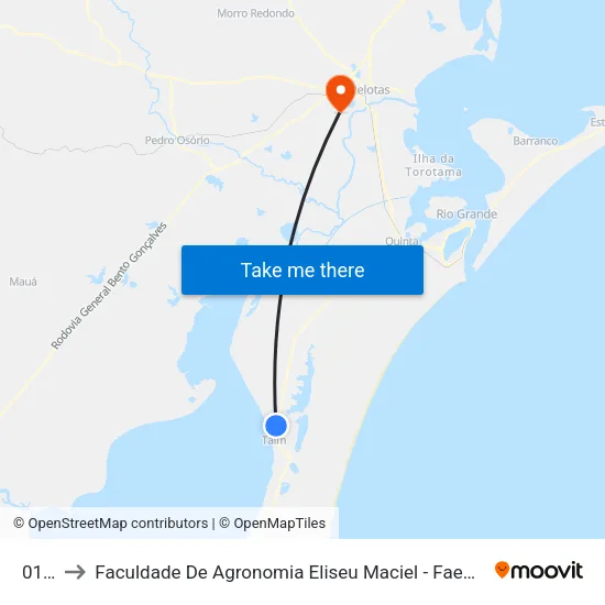 0161 to Faculdade De Agronomia Eliseu Maciel - Faem - Prédio 02 map