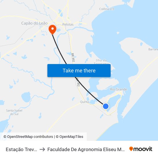 Estação Trevo - Centro to Faculdade De Agronomia Eliseu Maciel - Faem - Prédio 02 map