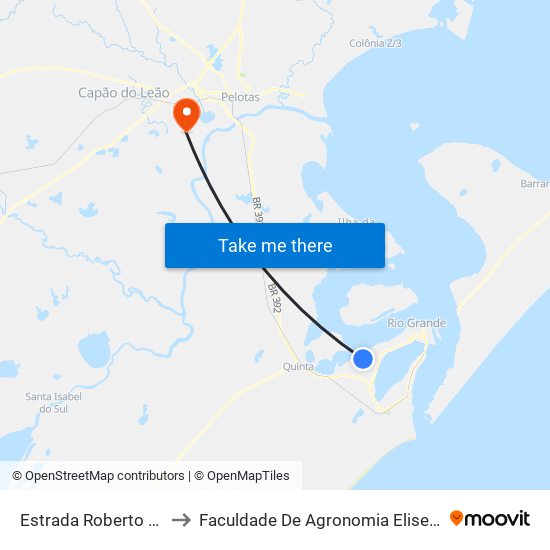 Estrada Roberto Socoowski, 1262 to Faculdade De Agronomia Eliseu Maciel - Faem - Prédio 02 map