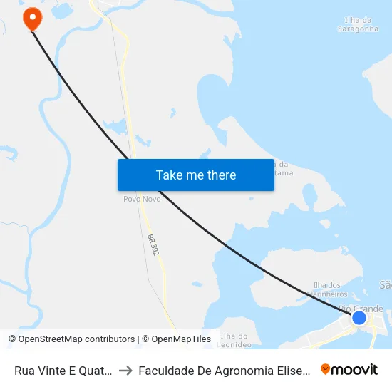 Rua Vinte E Quatro De Maio, 421 to Faculdade De Agronomia Eliseu Maciel - Faem - Prédio 02 map