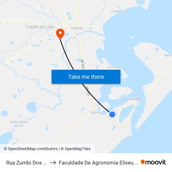 Rua Zumbi Dos Palmares, 258 to Faculdade De Agronomia Eliseu Maciel - Faem - Prédio 02 map