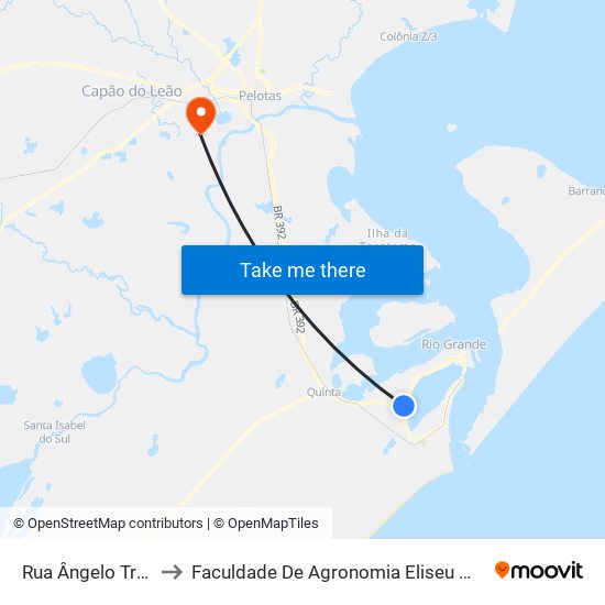 Rua Ângelo Trindade, 132 to Faculdade De Agronomia Eliseu Maciel - Faem - Prédio 02 map