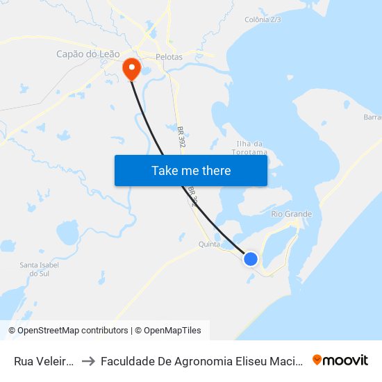 Rua Veleiros, 300 to Faculdade De Agronomia Eliseu Maciel - Faem - Prédio 02 map