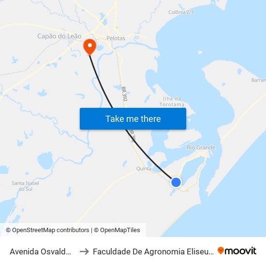 Avenida Osvaldo Martensen, 50 to Faculdade De Agronomia Eliseu Maciel - Faem - Prédio 02 map