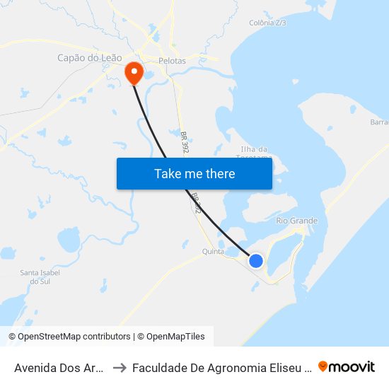 Avenida Dos Arquipélagos, 70 to Faculdade De Agronomia Eliseu Maciel - Faem - Prédio 02 map