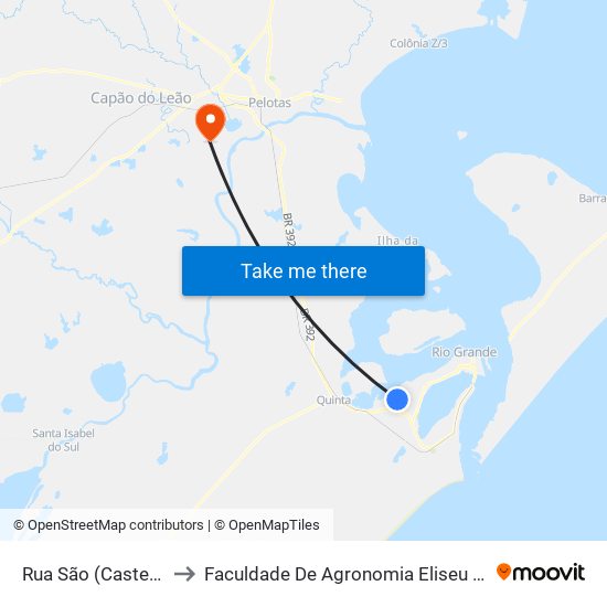 Rua São (Castelo Branco), 98 to Faculdade De Agronomia Eliseu Maciel - Faem - Prédio 02 map