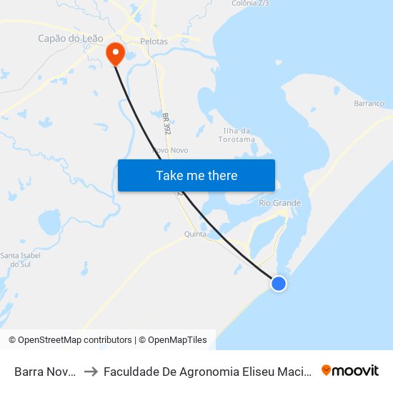 Barra Nova, 5000 to Faculdade De Agronomia Eliseu Maciel - Faem - Prédio 02 map