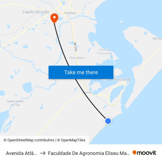 Avenida Atlântica, 743 to Faculdade De Agronomia Eliseu Maciel - Faem - Prédio 02 map
