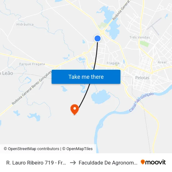 R. Lauro Ribeiro 719 - Fragata Pelotas - Rs 96050-480 Brasil to Faculdade De Agronomia Eliseu Maciel - Faem - Prédio 02 map