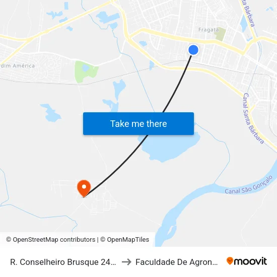 R. Conselheiro Brusque 249-293 - Fragata Pelotas - Rs 96030-600 Brasil to Faculdade De Agronomia Eliseu Maciel - Faem - Prédio 02 map