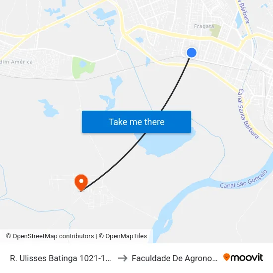 R. Ulisses Batinga 1021-1045 - Fragata Pelotas - Rs 96030-740 Brasil to Faculdade De Agronomia Eliseu Maciel - Faem - Prédio 02 map