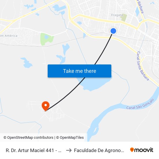 R. Dr. Artur Maciel 441 - Fragata Pelotas - Rs 96030-620 Brasil to Faculdade De Agronomia Eliseu Maciel - Faem - Prédio 02 map