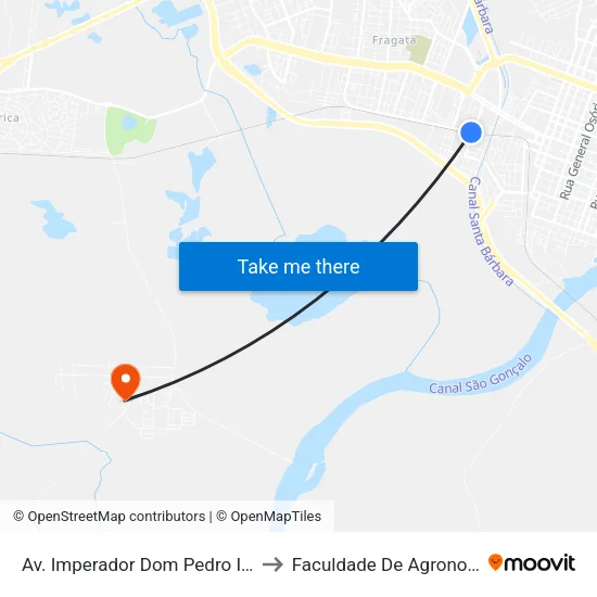 Av. Imperador Dom Pedro I 1-53 - Fragata Pelotas - Rs 96030-350 Brasil to Faculdade De Agronomia Eliseu Maciel - Faem - Prédio 02 map