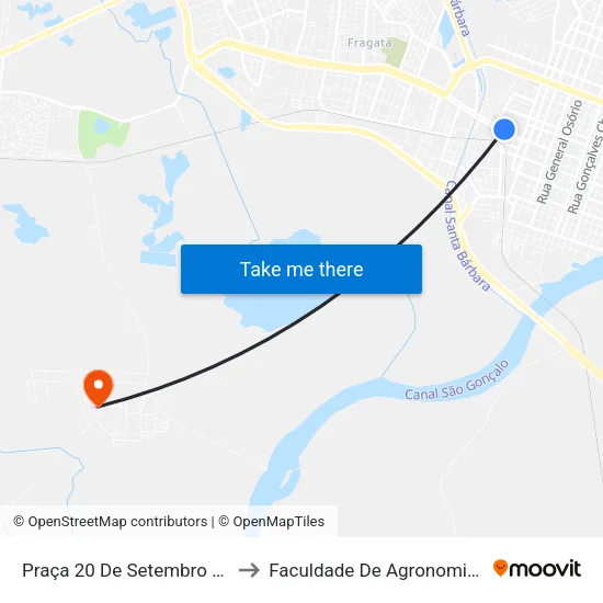 Praça 20 De Setembro 38-44 - Centro Pelotas - Rs Brasil to Faculdade De Agronomia Eliseu Maciel - Faem - Prédio 02 map