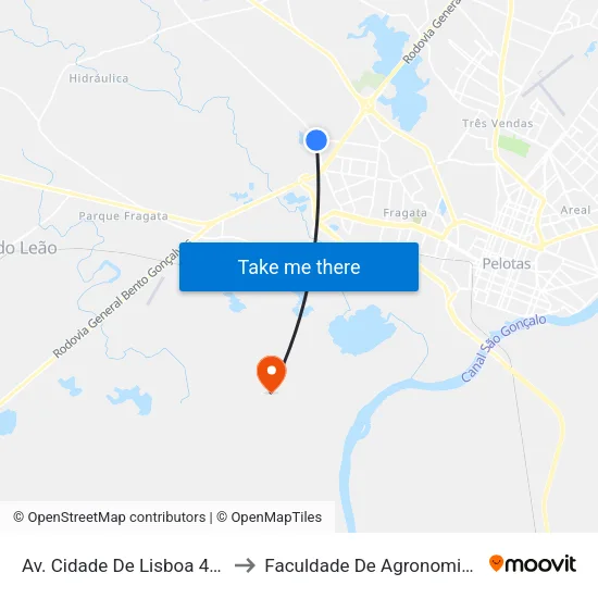 Av. Cidade De Lisboa 4305 - Fragata Pelotas - Rs Brasil to Faculdade De Agronomia Eliseu Maciel - Faem - Prédio 02 map