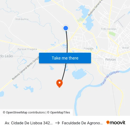 Av. Cidade De Lisboa 3422 - Fragata Pelotas - Rs 96050-510 Brasil to Faculdade De Agronomia Eliseu Maciel - Faem - Prédio 02 map