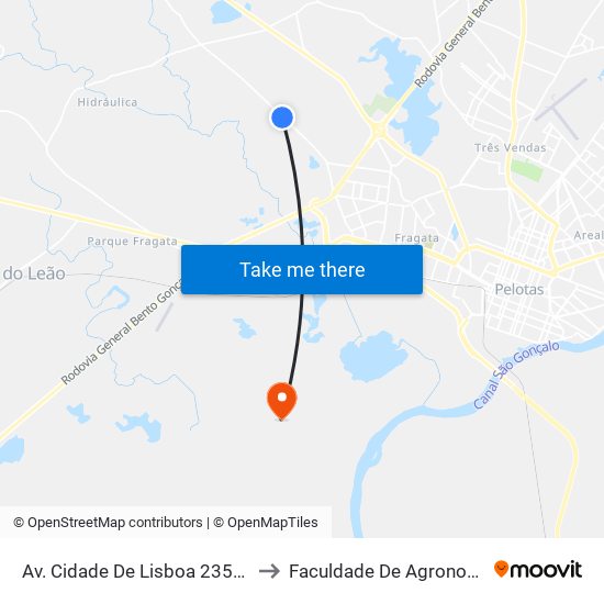 Av. Cidade De Lisboa 2354 - Fragata Pelotas - Rs 96050-510 Brasil to Faculdade De Agronomia Eliseu Maciel - Faem - Prédio 02 map