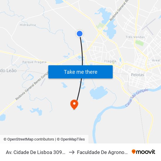 Av. Cidade De Lisboa 3096 - Fragata Pelotas - Rs 96050-510 Brasil to Faculdade De Agronomia Eliseu Maciel - Faem - Prédio 02 map