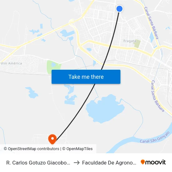R. Carlos Gotuzo Giacoboni 2186-2330 - Fragata Pelotas - Rs Brasil to Faculdade De Agronomia Eliseu Maciel - Faem - Prédio 02 map