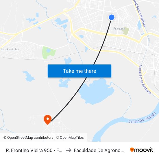 R. Frontino Viêira 950 - Fragata Pelotas - Rs 96040-700 Brasil to Faculdade De Agronomia Eliseu Maciel - Faem - Prédio 02 map