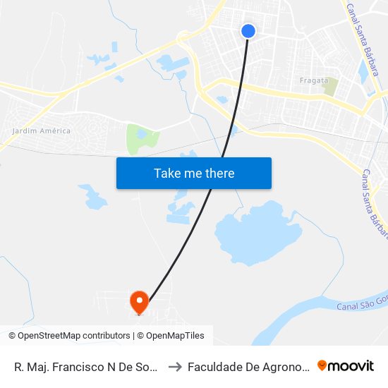 R. Maj. Francisco N De Souza 4496-4632 - Fragata Pelotas - Rs Brasil to Faculdade De Agronomia Eliseu Maciel - Faem - Prédio 02 map